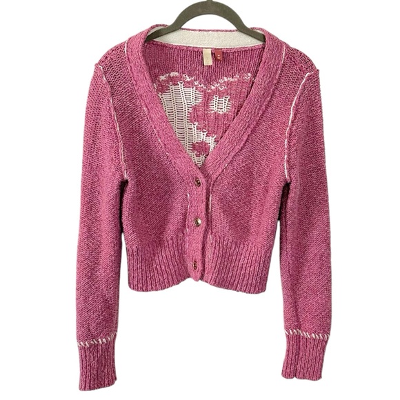 Anthropologie Pilcro Yin Yang Icon Heart Cardigan in Pink Size XS Spring Preppy - Picture 14 of 17